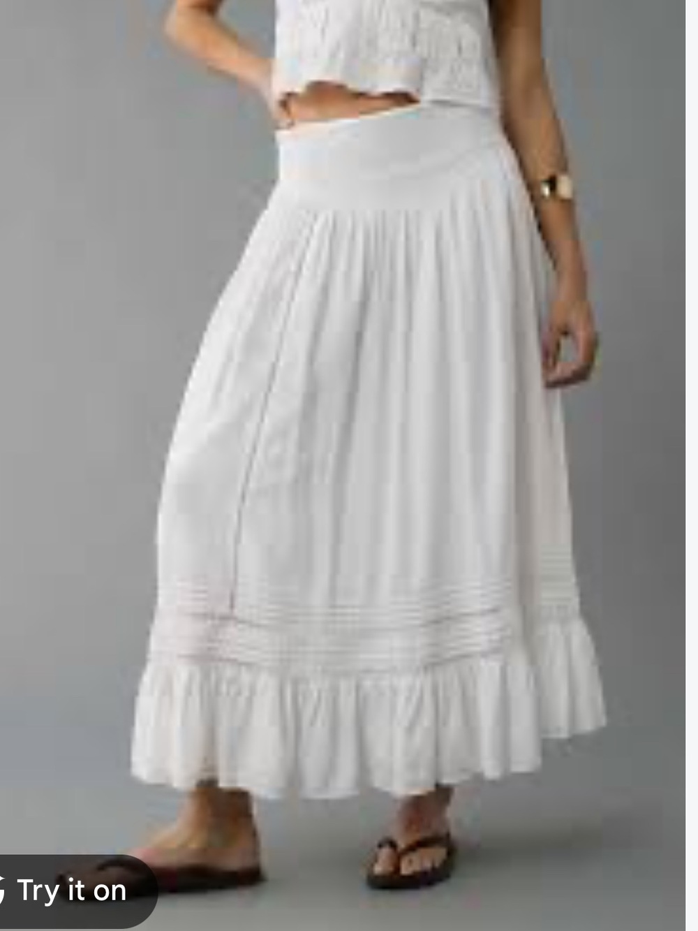 American Eagle White Ruffle Maxi Skirt Cottage core